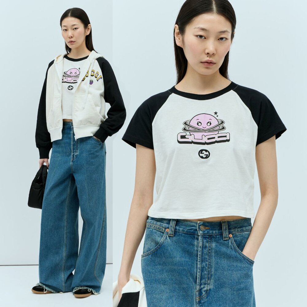GUCCI T-SHIRT COTTON JERSEY PLANET LOGO PRINT SHORT SLEEVE TOP sz XL EXTRA LARGE - Picture 4 of 16